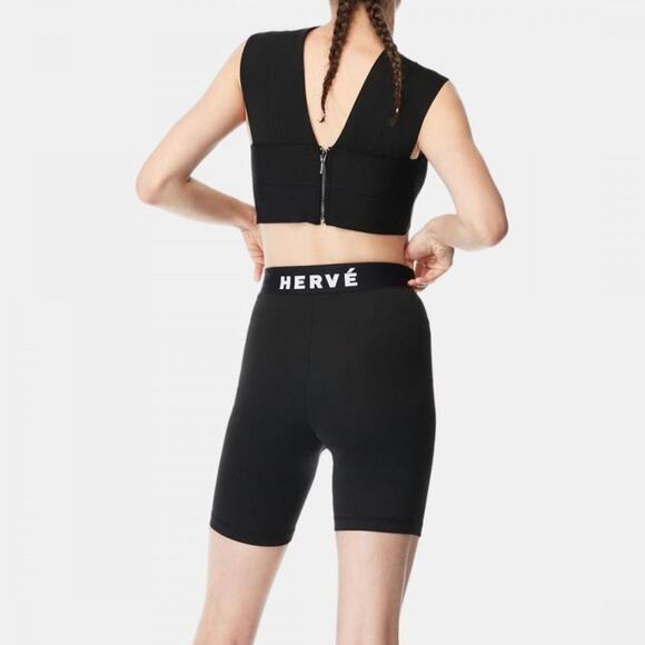 HERVE LEGER Logo Bike Shorts Womens Small Black White High Rise Stretch NWT - Picture 3 of 16